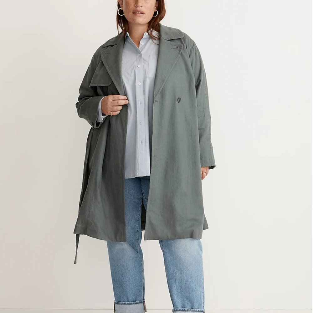 Madewell Textural Trench Coat (Plus Size: 1X; Color: Architect Green)